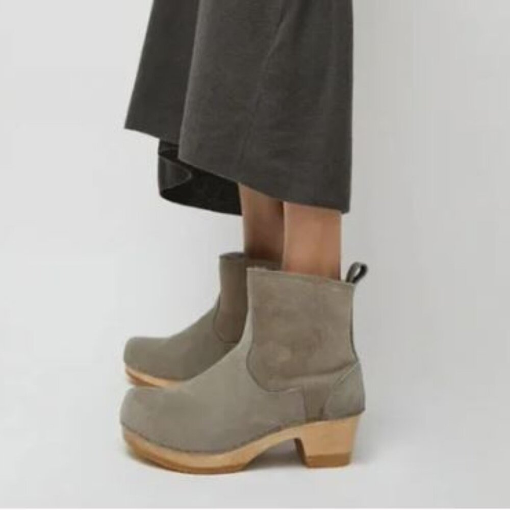 No. 6 Gray Suede Shearling Clog Boots